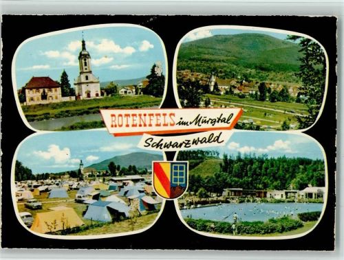 Rotenfels Ortsansichten Kirche Campingplatz Zelte Schwimmbad Gesamtansicht 4-Bildaufnahme