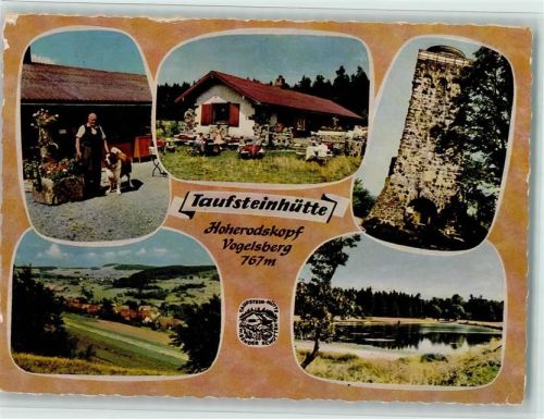 Schotten Taufsteinhütte Bismarckturm See Mann mit Bernhardiener Mehrfachaufnahme