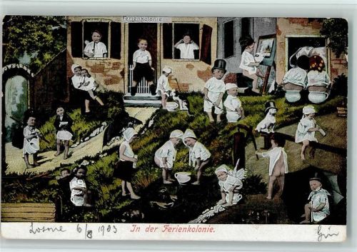 1903 Serie 152 - Babys und Nachttöpfe - Ferienkolonie AK