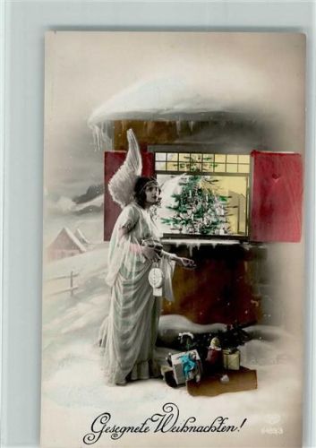 1915 Serie 6489-3 Engel bringt Geschenke, Spielzeug, geschmückter Weihnachtsbaum - Weihnachten