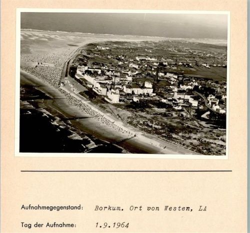Borkum Luftaufnahme Ort von Westen Foto montiert auf Karton