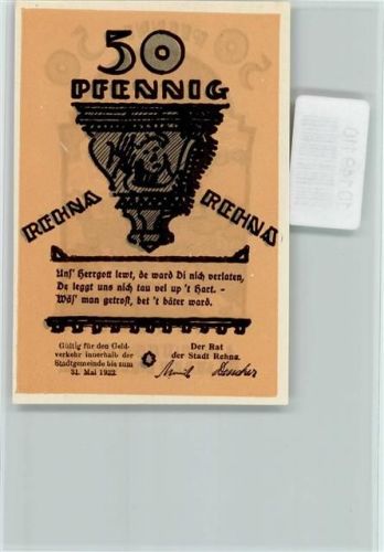 Rehna Notgeldschein 50 Pfennig Reutergeld