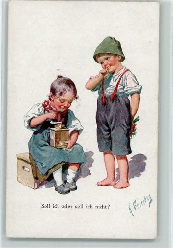 1918 sign Feiertag - Kinder mit einer Kaffeemühle AK