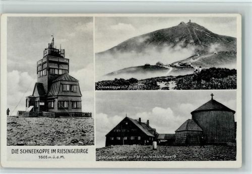 Riesengebirge Schneekoppe Observatorium Talnebel Deutsche Baude mit St. Laurentius-Kapelle
