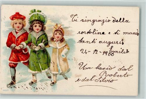 1900 Drei Kinder mit Schlittschuhe 1900 AK