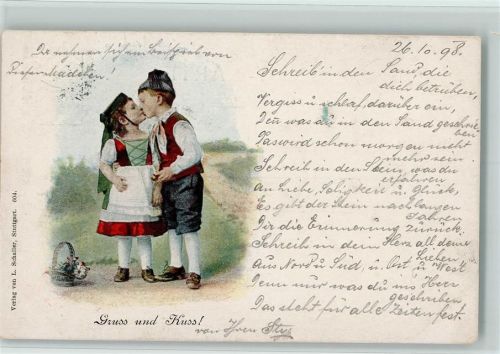Gruss und Kuss Mädchen und Junge küssen sich