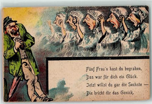 1900 Fünf Frauen jetzt die sechste Frau bricht dir das Genick AK