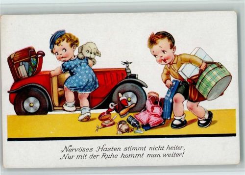 Nr. 2222 - Kinder mit einem Auto, Hutschachtel AK
