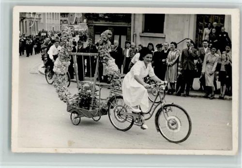 1949 Musikfest - Blumenkorso mit Fahrrad, AK