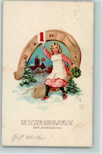 1914 Neujahr - Mädchen mit einem Kalenderblatt AK