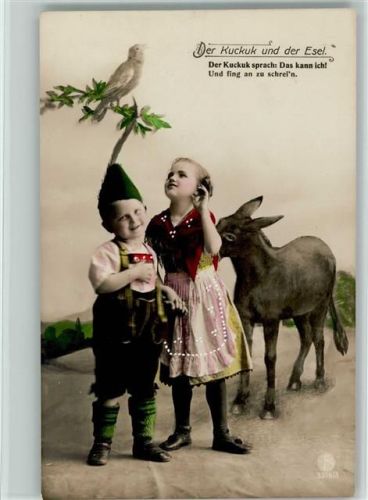 1914 Verlag L.J. + F.F. Serie 3376-3 handcoloriert - Der Kuckuk und der Esel, Kinder AK