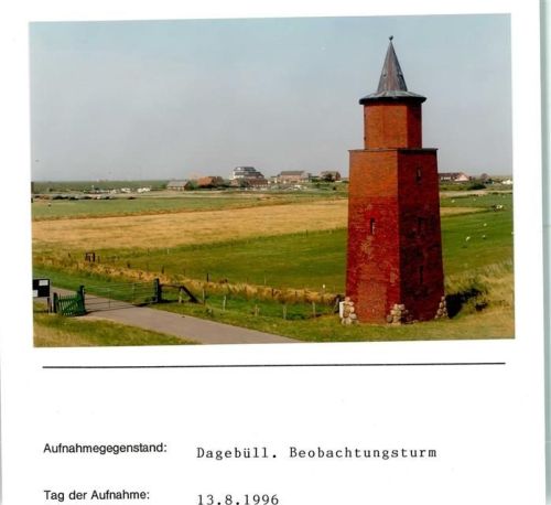 25899 W2260 Dagebüll FOTO KEINE AK Beobachtungsturm Foto montiert auf Karton