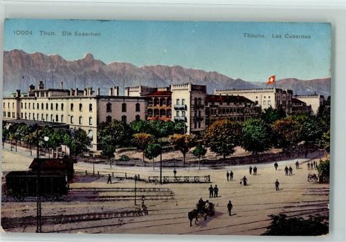 Thun Die Kasernen Pferdekutsche Bahnwagen Wappen