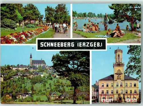 Schneeberg Rückseite mit Abschürfungen bzw Kleberesten Filzteich Rathaus