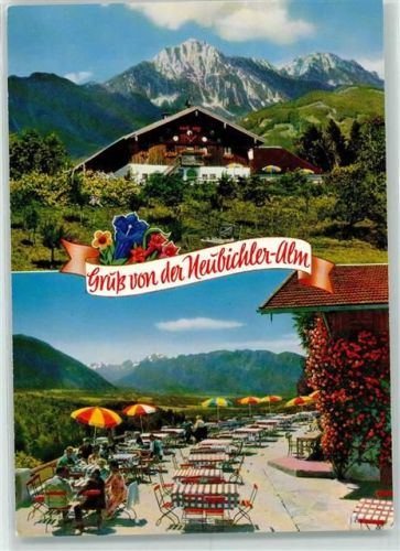 Piding Berggasthaus Neubichleralm gegen Untersberg Watzmann und Lattengebirge