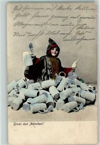 1909 viele Bierkrüge mit Silberdruck , Verlag Sanguinetti AK