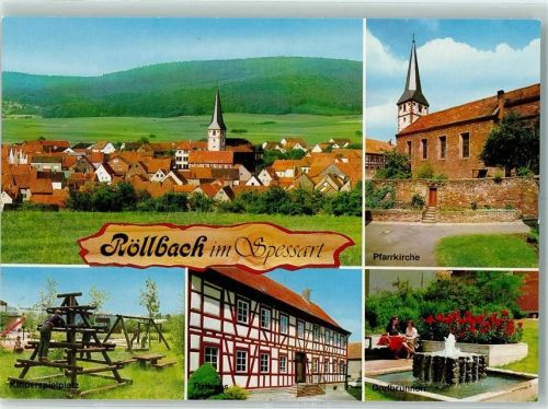 Röllbach Pfarrkirche Kinderspielplatz Rathaus Dorfbrunnen Rückseite mit Abschürfungen bzw Kleberesten