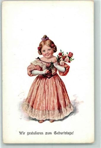 Serie 891-3 Geburtstag Biedermeier Mädchen mit Rosen AK
