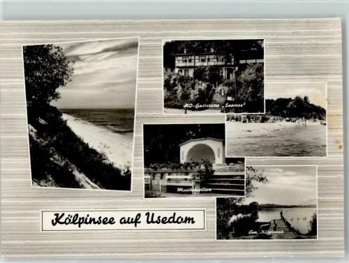 Kölpinsee Rückseite mit Abschürfungen bzw Kleberesten HO Gasthaus Seerose Musikpavillon