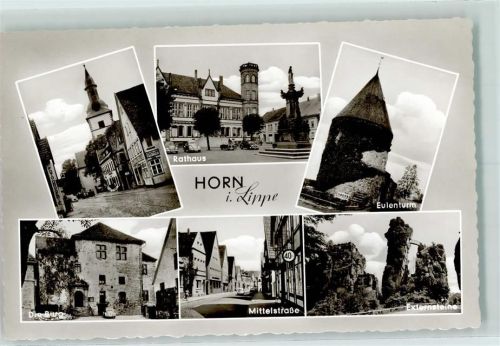 Horn-Bad Meinberg Rathaus Eulenturm Burg Mittelstraße Externsteine Rückseite mit Abschürfungen bzw Kleberesten