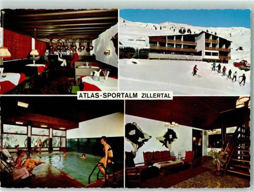 Hippach-Schwendberg Atlas-Sportalm Zillertal Schwimmbad Winter Skifahrer