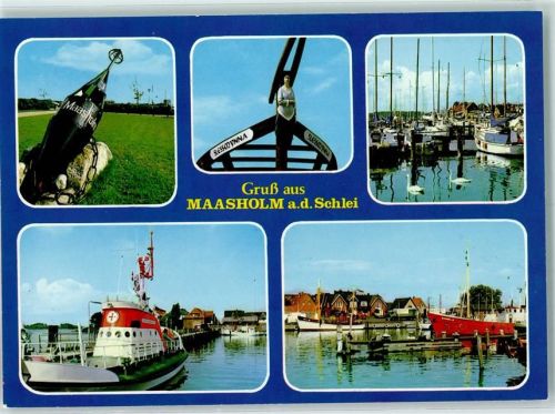 Maasholm Rückseite mit Abschürfungen bzw Kleberesten Boote auf der Schlei