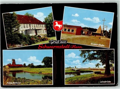 Schwarmstedt Rückseite mit Abschürfungen bzw Kleberesten Mühle Bottmer Leinebrücke Schloss