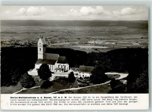 Bussen Fliegeraufnahme Marien-Wallfahrtskirche Rückseite mit Abschürfungen bzw Kleberesten