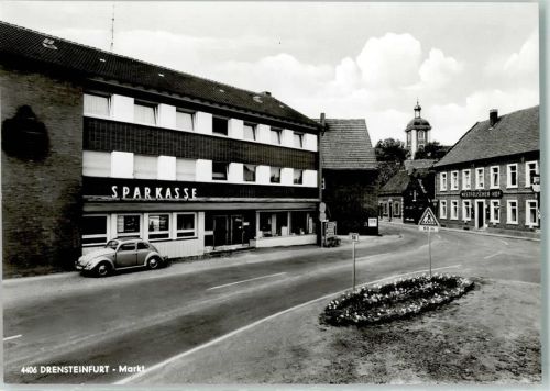 Drensteinfurt Rückseite mit Abschürfungen und Kleberesten Markt Sparkasse VW-Käfer Westfälischer Hof