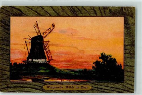 Worpswede 1906 Schmuckrahmen Mühle im Moor Lithographie Verlag NKG 1136