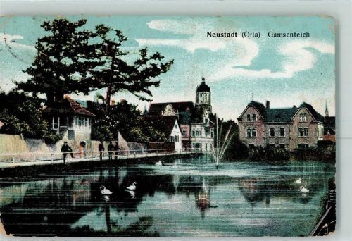 Neustadt Gamsenteich Wasserfontaine Schwäne
