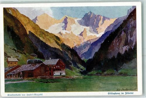 Stillupperhaus Künstlerkarte sign Handel-Mazzetti Künstlerserie Zillertal Hüttenstempel