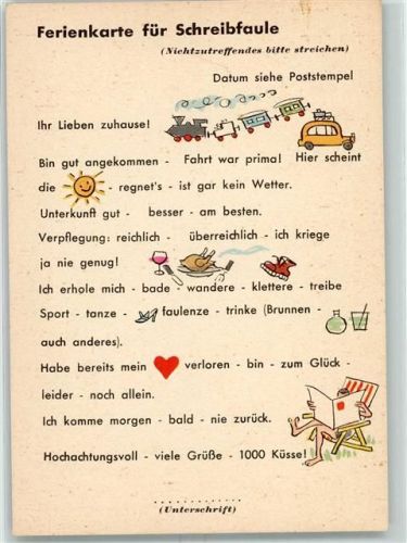 Ferienkarte für Schreibfaule - Bild Zeitung AK
