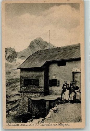 Knorrhütte 1910 d.A.V.S. München mit Plattspitze Hüttenstempel Bahnpost Garmisch München Zug 1370