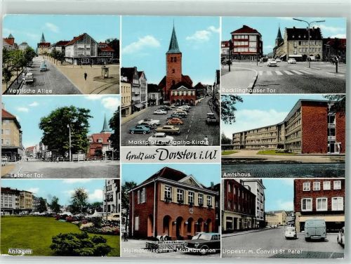 Dorsten Vestische Allee Marktplatz m. Agatha Kirche Recklinghäuser Tor Eisener Tor Amtshaus Heimatmuseum m. Marktbrunnen Auto Lippestraße m.Convikt St. Peter