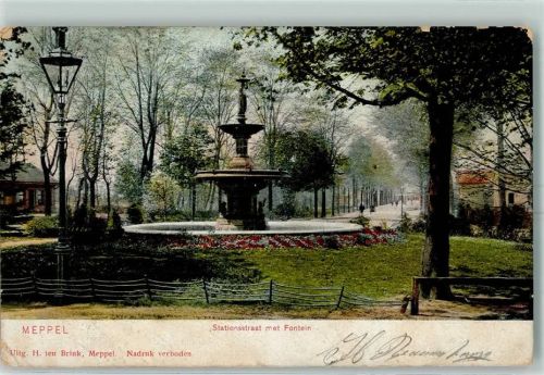 Meppel 1905 Bahnhofstraße mit Fontainbrunnen
