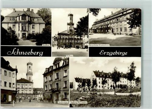 Schneeberg Stadtbad Bergarbeiter-Krankenhaus Rathaus Apotheke Siedlung des Friedens