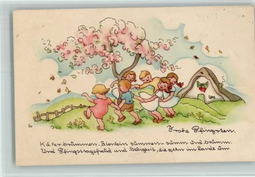 Ringelreigen unter einem Baum - Pfingsten sign Liesel Lauterborn AK