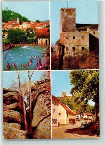 Falkenstein Schwimmbad Burg Felsen Baum VW Käfer Kastanienblüte