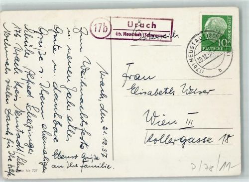 Urach Landpoststempel über Neustadt Schwarzwald