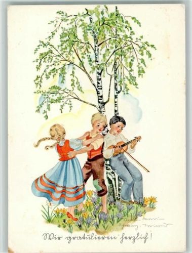 sign Schwarz-Torino Karte - Tanz unter der Birke , Geige - Kunstverlag Michel 1017 AK