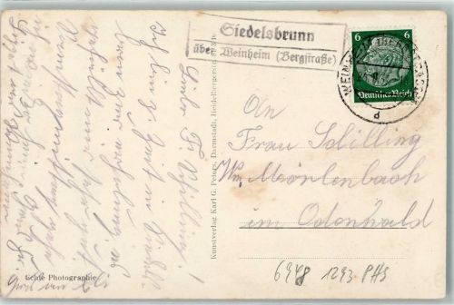 Siedelsbrunn Landpoststempel über Weinheim Bergstraße