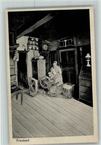 1939 Friesland Stube - Frau am Spinnrad AK