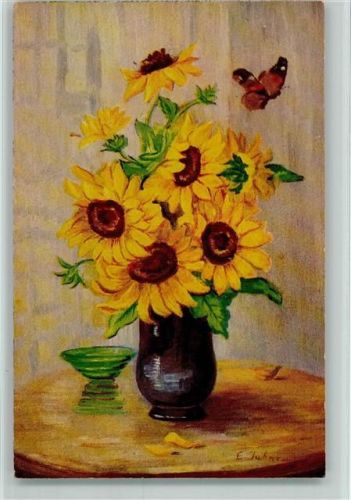 Nr. 1434 von Jahn - Blumenvase mit Sonnenrosen AK