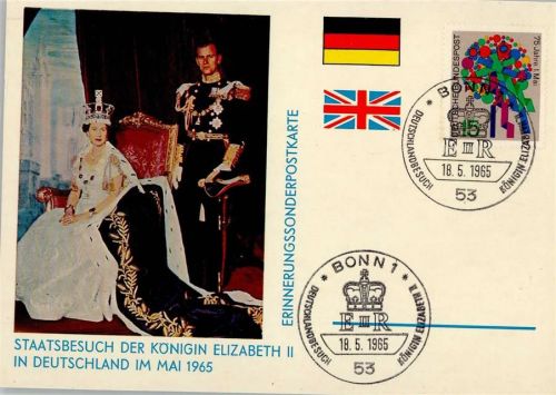 Sonderkarte , Queen Elizabeth Staatsbesuch in Deutschland 1965, Sonderstempel Bonn