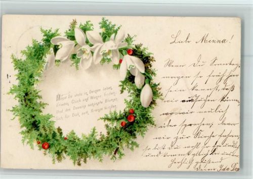1904 Tannenkranz mit Blumen u. Spruch , gute Erhaltung AK