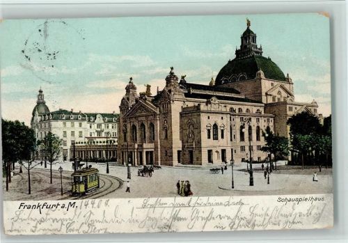 Frankfurt 1907 Schauspielhaus , Straßenbahn AK Stempelfleck