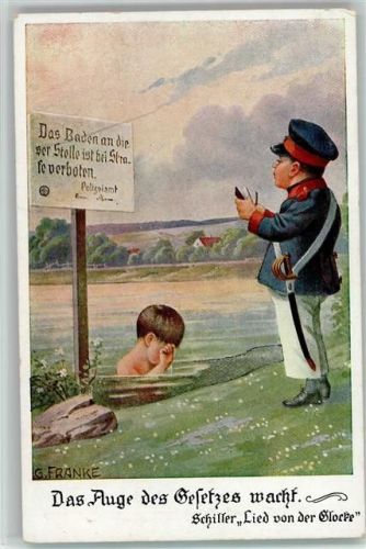 sign G. Franke - Münchner Kunst 3132 - Kinder, Polizist , Baden verboten