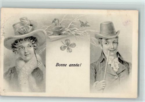 Serie 2773- 1 - Bonne Annee - Frau mit Monokel