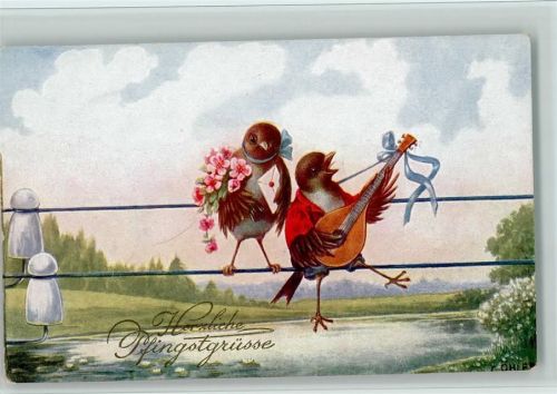 Verlag BKW Serie 4734-3 Pfingsten - vermenschlichte Vögel - gute Erhaltung